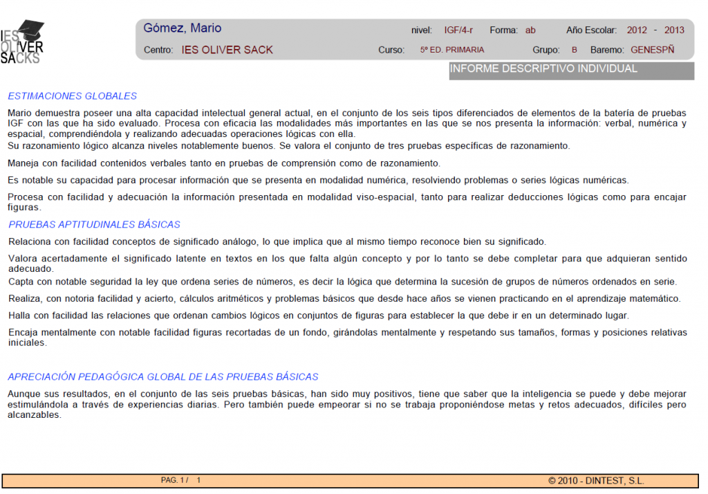 Informe descriptivo IGF